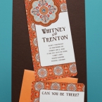 Southall Eden Paperie Patterned Brown Blue Orange Wedding Invitation