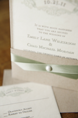 Southall Eden Paperie Light Green Ribbon Classic Invitation