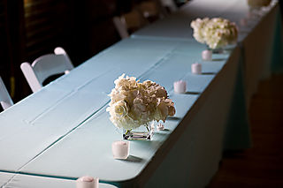Hydrangea and rose centerpieces