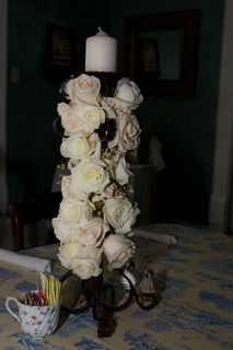 cream and ivory candlestick with gold accents