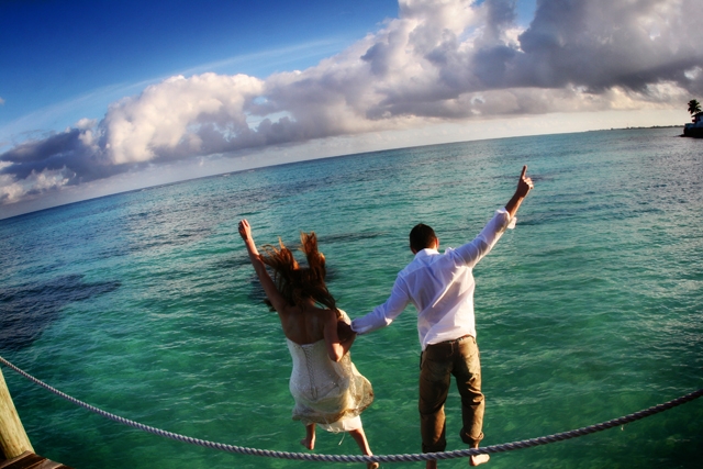 Bahamas Destination Wedding Ocean Jump