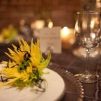 Opulent Couturier Sunflower Wedding Design in Yellow, Gray and Green Close up View of Sunflower