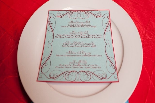 Opulent Couturier Red and Aqua Coca-Cola Wedding Design Menu