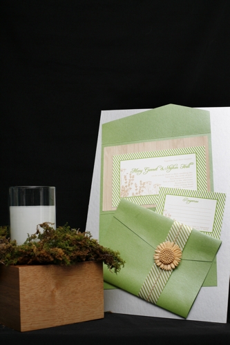 Southall Eden Paperie Green Ribbon Wedding Invitation