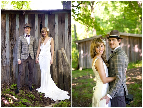 b. Hughes Bridal Couple Outside Bride in Vera Wang Gown