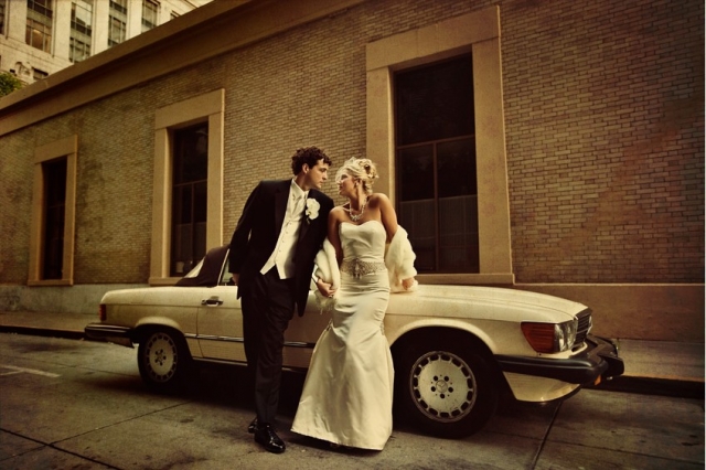 b. Hughes Bridal  b. Hughes Bridal Badgley Mischka Gown with Fur Wrap