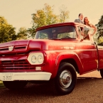 Red and Blue DIY Wedding by Jonathon Campbell Photography Couple in Red Truck