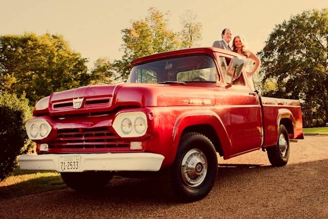 Red and Blue DIY Wedding by Jonathon Campbell Photography Couple in Red Truck