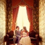 Red and Blue DIY Wedding by Jonathon Campbell Photography Couple on Bench