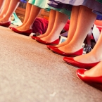 Red and Blue DIY Wedding by Jonathon Campbell Photography Women in Red Shoes