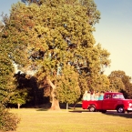 Red and Blue DIY Wedding by Jonathon Campbell Photography Red Truck Distance View