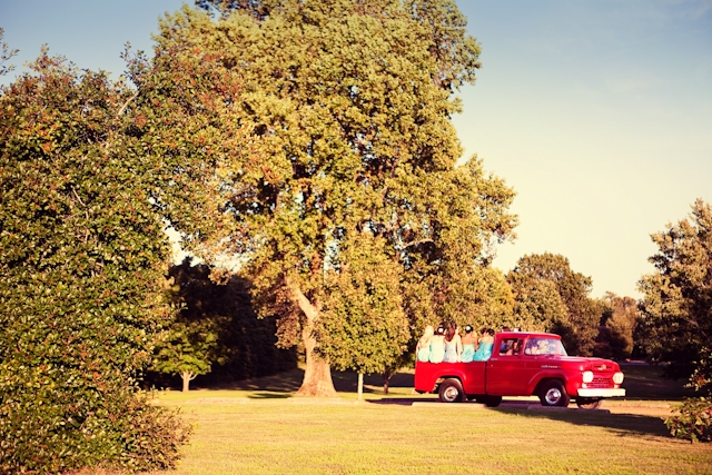 Red and Blue DIY Wedding by Jonathon Campbell Photography Red Truck Distance View