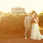 Red and Blue DIY Wedding by Jonathon Campbell Photography Couple in Front of Trees