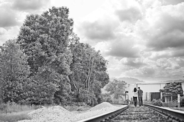 Jonathon Campbell Photography Engagement Photo of Couple on Railroad Tracks