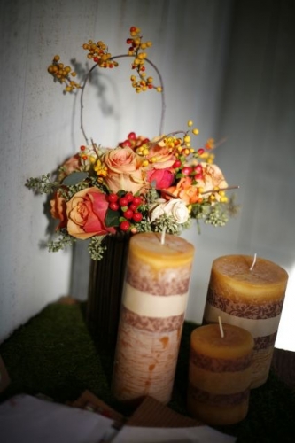 Enchanted Florist Southern Farm Wedding Photo of Floral Arrangement and Candles