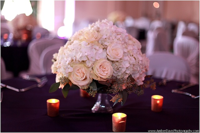 destination wedding nashville, purple gold, fabric vases