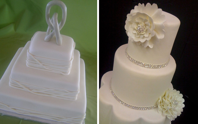 white wedding cake with bling