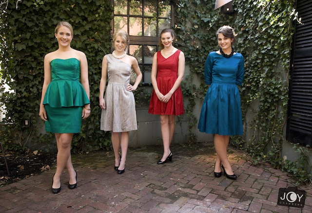 kerried away couture, custom bridesmaid dresses, rewearable, short