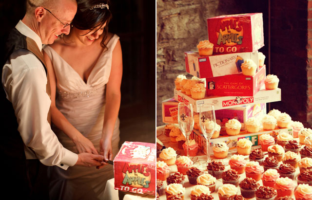 nashville wedding, reception, bride, groom, cut cake, board game cake