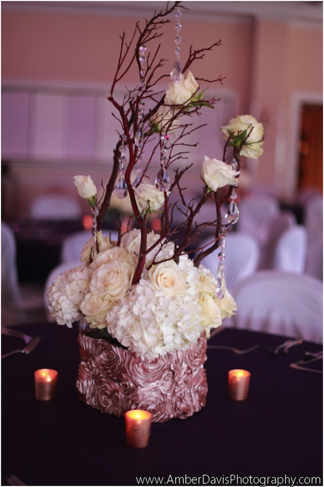 destination wedding nashville, purple gold, fabric vases