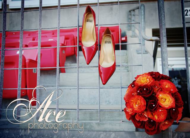 LP field, stadium wedding, nashville, downtown, bride bouquet, red