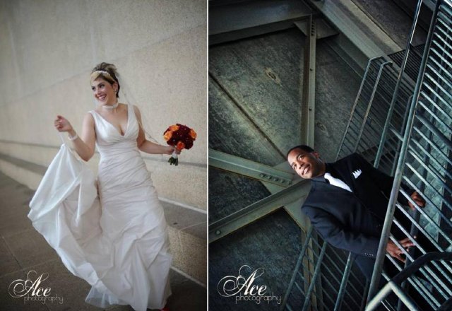 bride, groom, nashville wedding, industrial, downtown, red