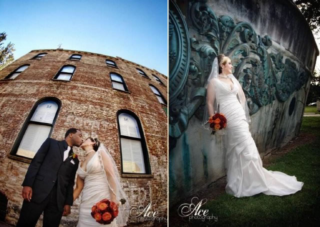 downtown, nashville wedding, bride, groom, brick building