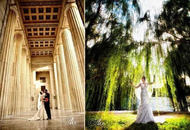 columns, nashville wedding, bride, groom, weeping willow