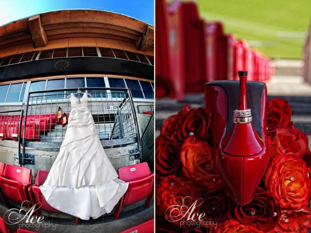 LP field, football stadium wedding, nashville wedding, red, wedding dress
