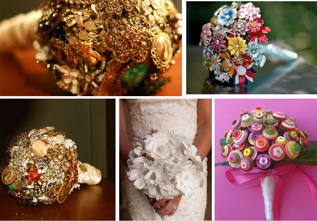 unique wedding bouquets vintage paper button