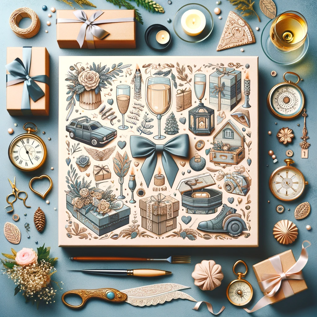 Elegant display of unique wedding gifts, featuring personalized keepsakes and handcrafted items, symbolizing thoughtful and original gifting ideas.